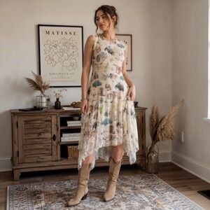 Origami by Vivien Western Lace Asymmetrical Midi Dress Equestrian Boho M
